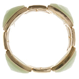 Green & Gold-Tone Colored Metal Stretch-Bracelet With Faceted Accents #2395