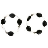 Black & Silver-Tone Colored Acrylic Stretch-Bracelet With Bead Accents #2402