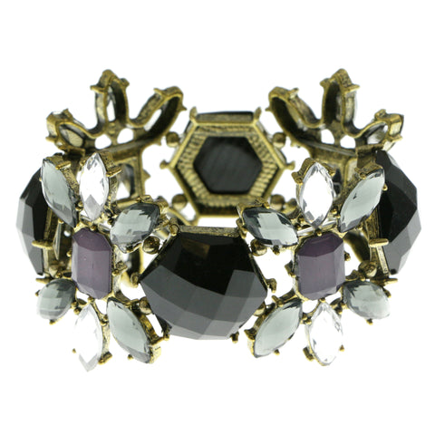 Colorful & Gold-Tone Colored Metal Bracelet With Faceted Accents #2403