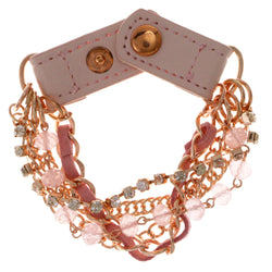 Multi-Strand Fashion-Bracelet With Crystal Accents Pink & Gold-Tone Colored #2406