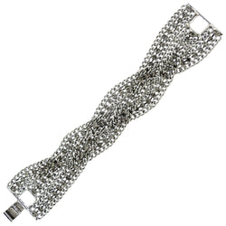 Silver-Tone Metal Braided-Chain-Bracelet With Crystal Accents #2407