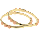 Peach & Gold-Tone Colored Metal Bangle-Bracelet With Faceted Accents #2408
