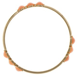 Peach & Gold-Tone Colored Metal Bangle-Bracelet With Faceted Accents #2408