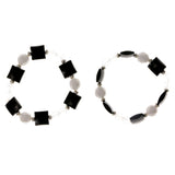 Black & White Colored Acrylic Stretch-Bracelet With Bead Accents #2410