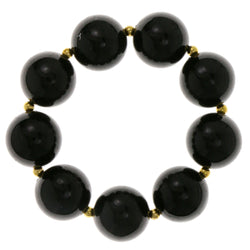 Black & Gold-Tone Colored Acrylic Stretch-Bracelet With Bead Accents #2413