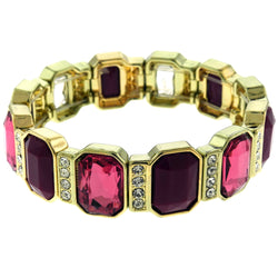 Gold-Tone & Pink Colored Metal Stretch-Bracelet With Crystal Accents #2425