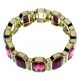 Gold-Tone & Pink Colored Metal Stretch-Bracelet With Crystal Accents #2425