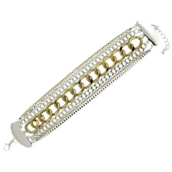 Layered Chain Fashion-Bracelet Silver-Tone & Gold-Tone Colored #2428