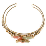 Flower Leaves Cuff-Bracelet With Faceted Accents Colorful & Gold-Tone Colored #2431