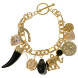 Elephants Horseshoe Ornate Charm-Bracelet With Crystal Accents White & Gold-Tone Colored #2432