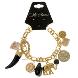 Elephants Horseshoe Ornate Charm-Bracelet With Crystal Accents White & Gold-Tone Colored #2432