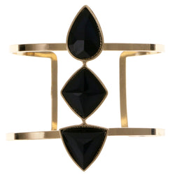 Black & Gold-Tone Colored Metal Cuff-Bracelet With Faceted Accents #2436