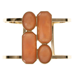 Peach & Gold-Tone Colored Metal Cuff-Bracelet With Faceted Accents #2437