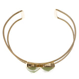 Green & Gold-Tone Colored Metal Cuff-Bracelet With Faceted Accents #2438