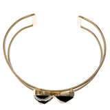 Black & Gold-Tone Colored Metal Cuff-Bracelet With Faceted Accents #2440
