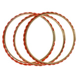 Orange & Gold-Tone Colored Metal Multiple-Bangle-Bracelet-Set #2439
