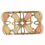 Colorful & Gold-Tone Colored Metal Cuff-Bracelet With Faceted Accents #2441