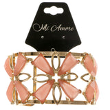 Pink & Gold-Tone Colored Metal Cuff-Bracelet With Faceted Accents #2443