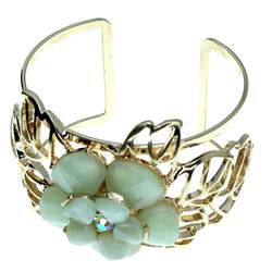 Flower Cuff-Bracelet With Crystal Accents Gold-Tone & Green Colored #2444 - Mi Amore