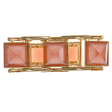 Pink & Gold-Tone Colored Metal Stretch-Bracelet With Faceted Accents #2450