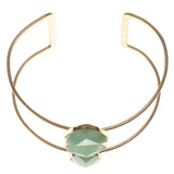 Green & Gold-Tone Colored Metal Cuff-Bracelet With Faceted Accents #2452