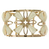 Green & Gold-Tone Colored Metal Cuff-Bracelet With Faceted Accents #2456