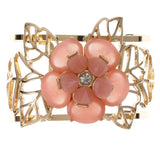 Flower Leaves Cuff-Bracelet With Crystal Accents Pink & Gold-Tone Colored #2457