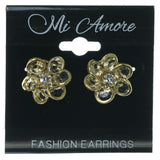 Flower Stud-Earrings With Crystal Accents Gold-Tone & Clear Colored #1600