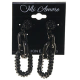 Silver-Tone & Black Colored Metal Dangle-Earrings With Crystal Accents #1602