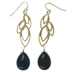 Gold-Tone & Black Colored Metal Dangle-Earrings With Bead Accents #1605