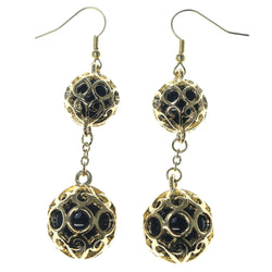 Gold-Tone & Black Colored Metal Dangle-Earrings With Bead Accents #1608