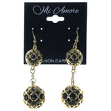 Gold-Tone & Black Colored Metal Dangle-Earrings With Bead Accents #1608