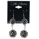 Silver-Tone & Black Colored Metal Dangle-Earrings With Bead Accents #1609