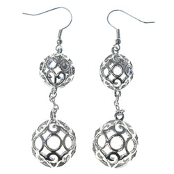 Silver-Tone & Clear Colored Metal Dangle-Earrings With Bead Accents #1610