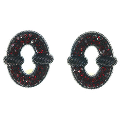Bronze-Tone & Red Colored Metal Stud-Earrings With Crystal Accents #1611