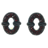 Bronze-Tone & Red Colored Metal Stud-Earrings With Crystal Accents #1611