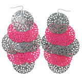 Silver-Tone & Pink Colored Metal Chandelier-Earrings #1612
