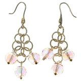 Gold-Tone & Pink Colored Metal Dangle-Earrings With Faceted Accents #1616