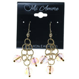 Gold-Tone & Pink Colored Metal Dangle-Earrings With Faceted Accents #1616