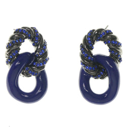 Blue & Black Colored Metal Dangle-Earrings With Crystal Accents #1624