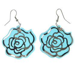 Rose Sparkle Dangle-Earrings With Crystal Accents Blue & Silver-Tone Colored #1627