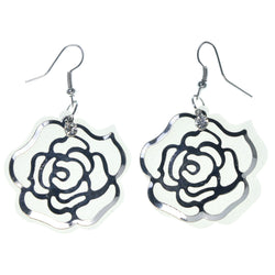 Rose Sparkle Dangle-Earrings With Crystal Accents White & Silver-Tone Colored #1628