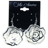 Rose Sparkle Dangle-Earrings With Crystal Accents White & Silver-Tone Colored #1628