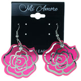 Rose Sparkle Dangle-Earrings With Crystal Accents Pink & Silver-Tone Colored #1629