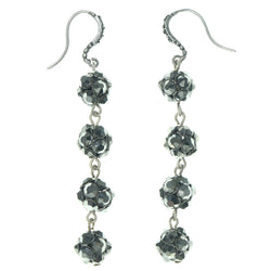 Silver-Tone & Black Colored Metal Dangle-Earrings With Crystal Accents #1631