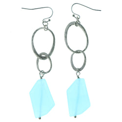 Silver-Tone & Blue Colored Metal Dangle-Earrings With Stone Accents #1632