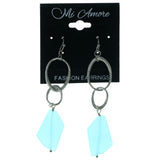 Silver-Tone & Blue Colored Metal Dangle-Earrings With Stone Accents #1632