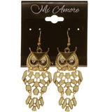 Owl Dangle-Earrings With Crystal Accents White & Gold-Tone Colored #1636