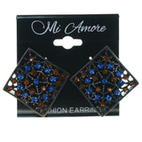 Brown  & Blue Colored Metal Stud-Earrings With Crystal Accents #1640