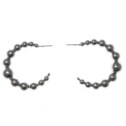 Silver-Tone Metal Hoop-Earrings With Bead Accents #1642